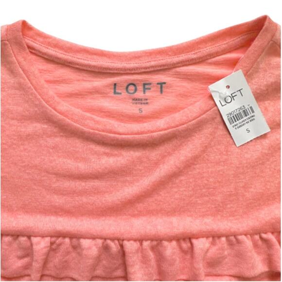 Loft Top Sweater Peach Coral Ruffled Long Sleeve Lightweight Cropped Small NEW - Picture 3 of 9